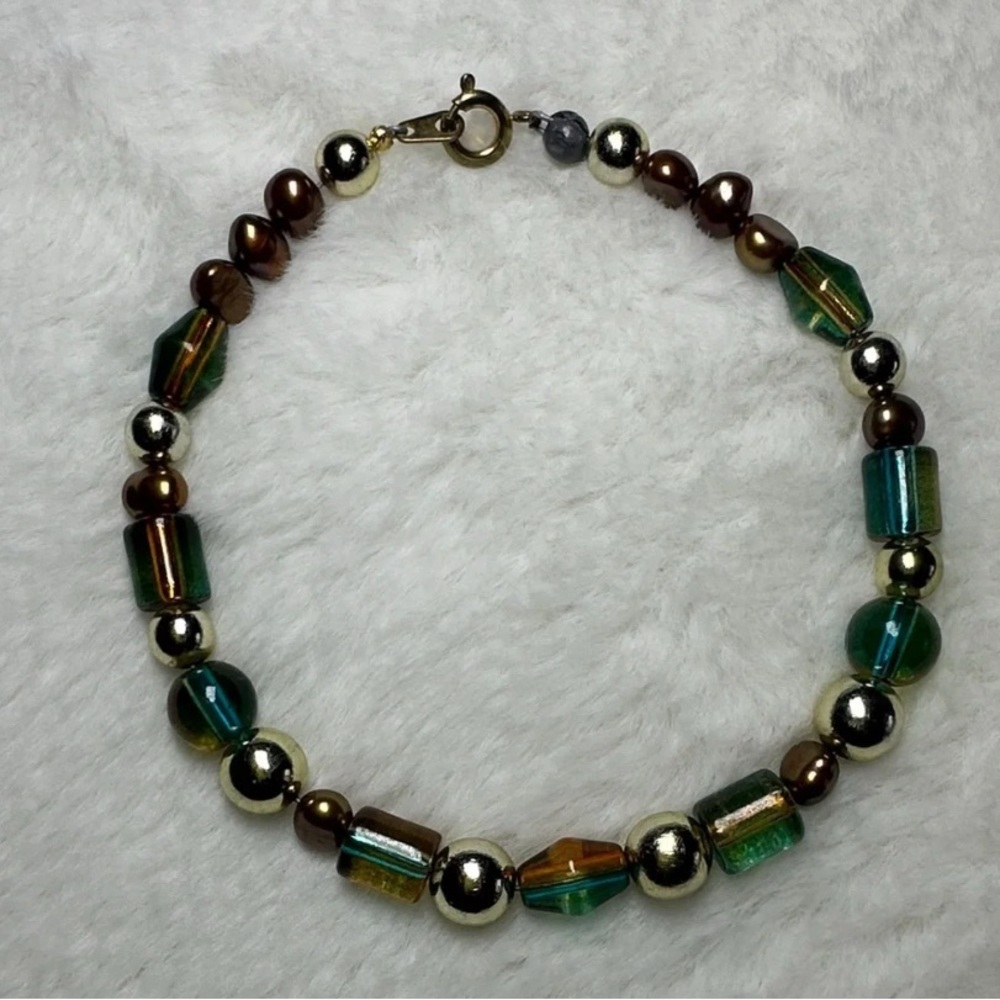 Handmade Green and Brown Beaded Bracelet